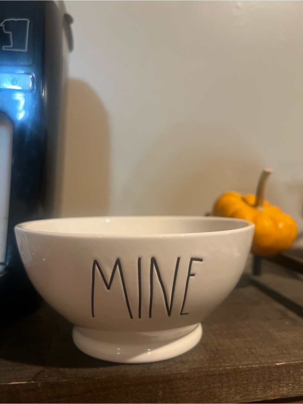 Rae Dunn White Ceramic Bowl with Black 'MINE' Lettering